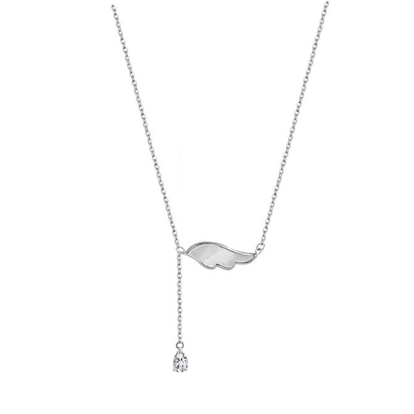 925 Angel Wing Crystal Tassel Necklace - Picture 11 of 13